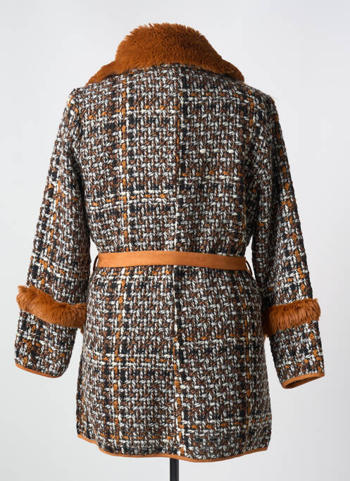 Palton lung croială cambrată fără glugă maro LESLIE femme