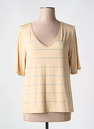 Tricou serigrafie cu strasuri mâneci scurte bej FUEGO WOMAN femme