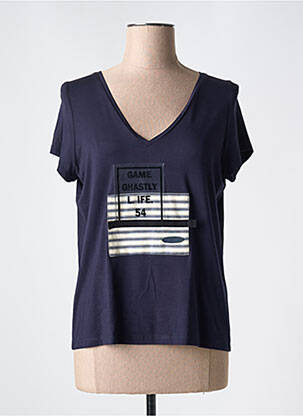 Tricou guler în v mâneci scurte albastru POUPEE CHIC femeie