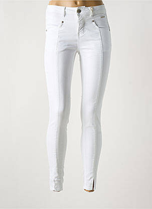 Pantalon slim țesătură poplin mărime normală alb CREAM femeie