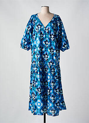 Rochie lungă imprimeu floral mâneci 3/4 albastru SURKANA femeie