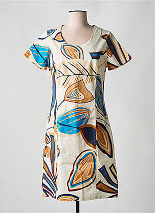 Rochie midi imprimeu floral mâneci scurte bej GUY DUBOUIS femeie