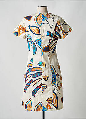 Rochie midi imprimeu floral mâneci scurte bej GUY DUBOUIS femeie