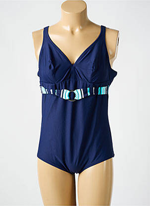 Costum de baie dintr-o singură piesă efect material satinat sutien cupe întregi cu decolteu înalt albastru ANTIGEL femeie