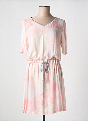 Rochie midi imprimeu fantezie mâneci scurte roz TBS femeie