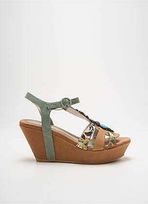 Sandale/pantofi decupați țesătură satinată toc de 7 la 9 cm verde REGARD femeie