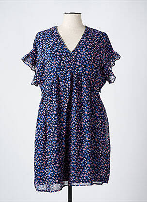 Rochie midi imprimeu fantezie mâneci scurte albastru LE TEMPS DES CERISES femeie