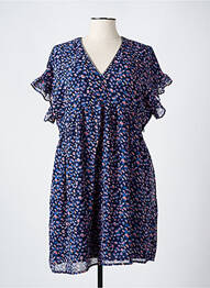 Rochie midi imprimeu fantezie mâneci scurte albastru LE TEMPS DES CERISES femme