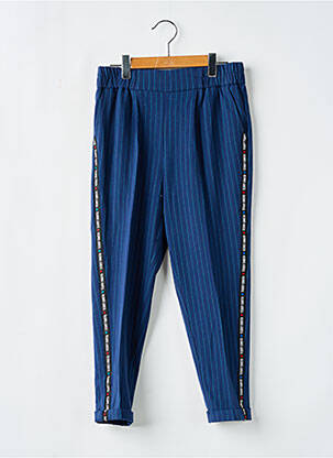 Pantalon slim țesătură poplin talie elastică albastru TEDDY SMITH fată