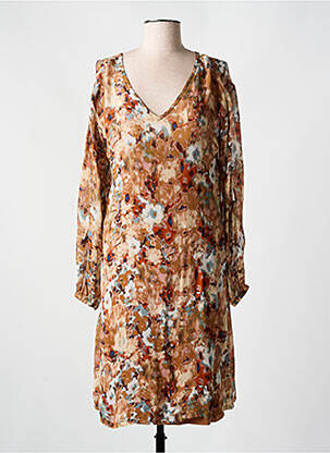 Rochie midi imprimeu floral mâneci lungi maro CREAM femeie
