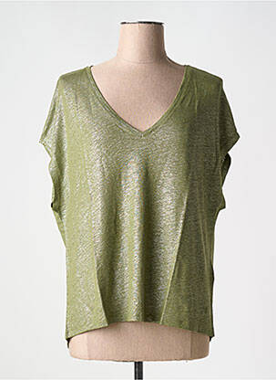 Tricou guler în v mâneci scurte verde TANIT CODE femeie