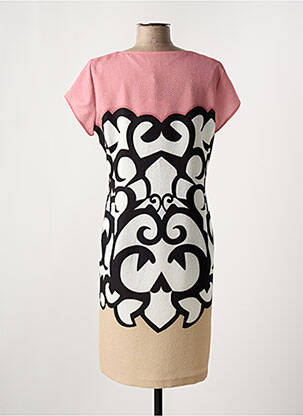 Rochie midi imprimeu fantezie mâneci scurte roz DIVAS femeie