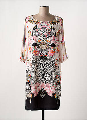 Rochie midi imprimeu floral mâneci 3/4 roz DIVAS femeie