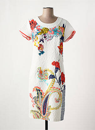 Rochie midi imprimeu floral mâneci scurte alb OLIVIER PHILIPS femeie