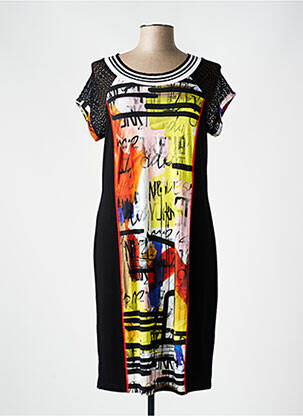 Rochie midi imprimeu fantezie mâneci scurte negru TELMAIL femeie