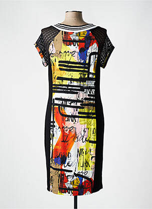 Rochie midi imprimeu fantezie mâneci scurte negru TELMAIL femeie