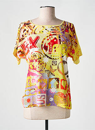 Tricou imprimeu fantezie mâneci scurte galben ABRIL femeie
