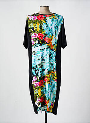 Rochie midi imprimeu fantezie mâneci scurte negru DEOMINO femeie