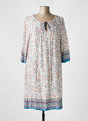 Rochie midi imprimeu floral mâneci scurte albastru REVER MILE femeie