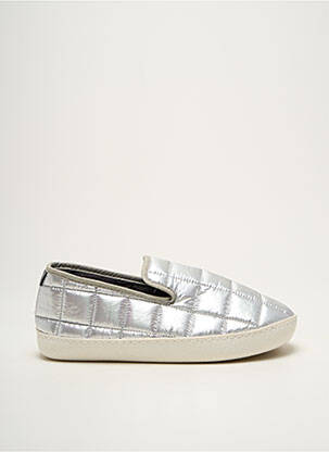 Papuci/pantofi de casă țesătură satinată vârf rotund argintiu SOUTS unisex