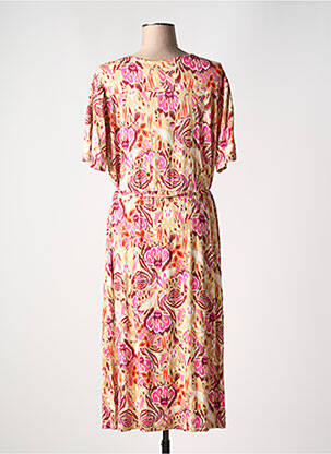 Rochie midi imprimeu fantezie mâneci scurte roz YESTA femeie