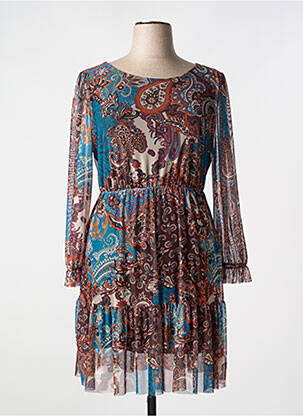 Rochie midi croială fluidă mâneci lungi albastru COULEURS DU TEMPS femeie