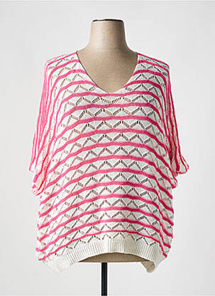 Pulover plasă decupată mâneci 3/4 roz TRICOT STATION femeie