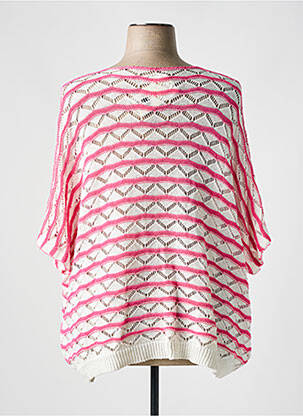 Pulover plasă decupată mâneci 3/4 roz TRICOT STATION femeie