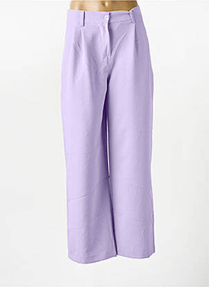 Pantalon larg închidere cu fermoar sub clapetă cu nasturi talie înaltă violet K femeie