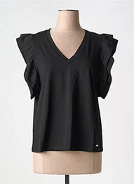 Tricou guler în v mâneci scurte negru MCM femme