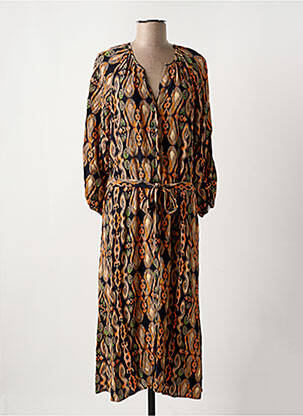Rochie lungă imprimeu fantezie mâneci 3/4 portocalie GEISHA femeie
