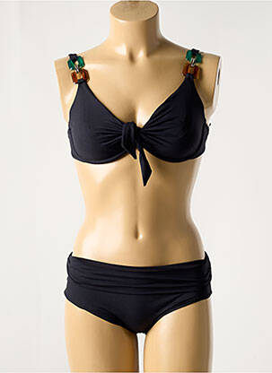 Costum de baie din două piese elasticitate sutien cupe întregi cu decolteu înalt negru GENIUS femeie