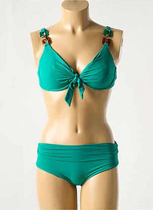 Costum de baie din două piese elasticitate sutien cupe întregi cu decolteu înalt verde GENIUS femeie
