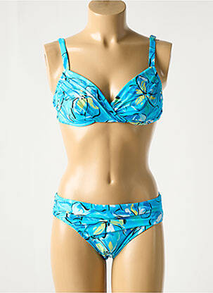 Costum de baie din două piese elasticitate sutien cupe întregi cu decolteu înalt albastru ROIDAL femme