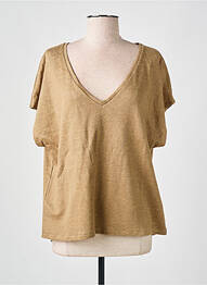 Tricou guler în v mâneci scurte maro MAJESTIC FILATURES femme