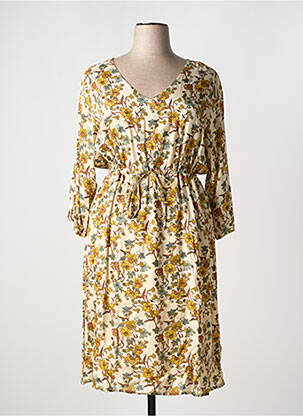 Rochie midi imprimeu floral mâneci 3/4 bej CREAM femeie