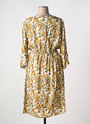 Rochie midi imprimeu floral mâneci 3/4 bej CREAM femeie