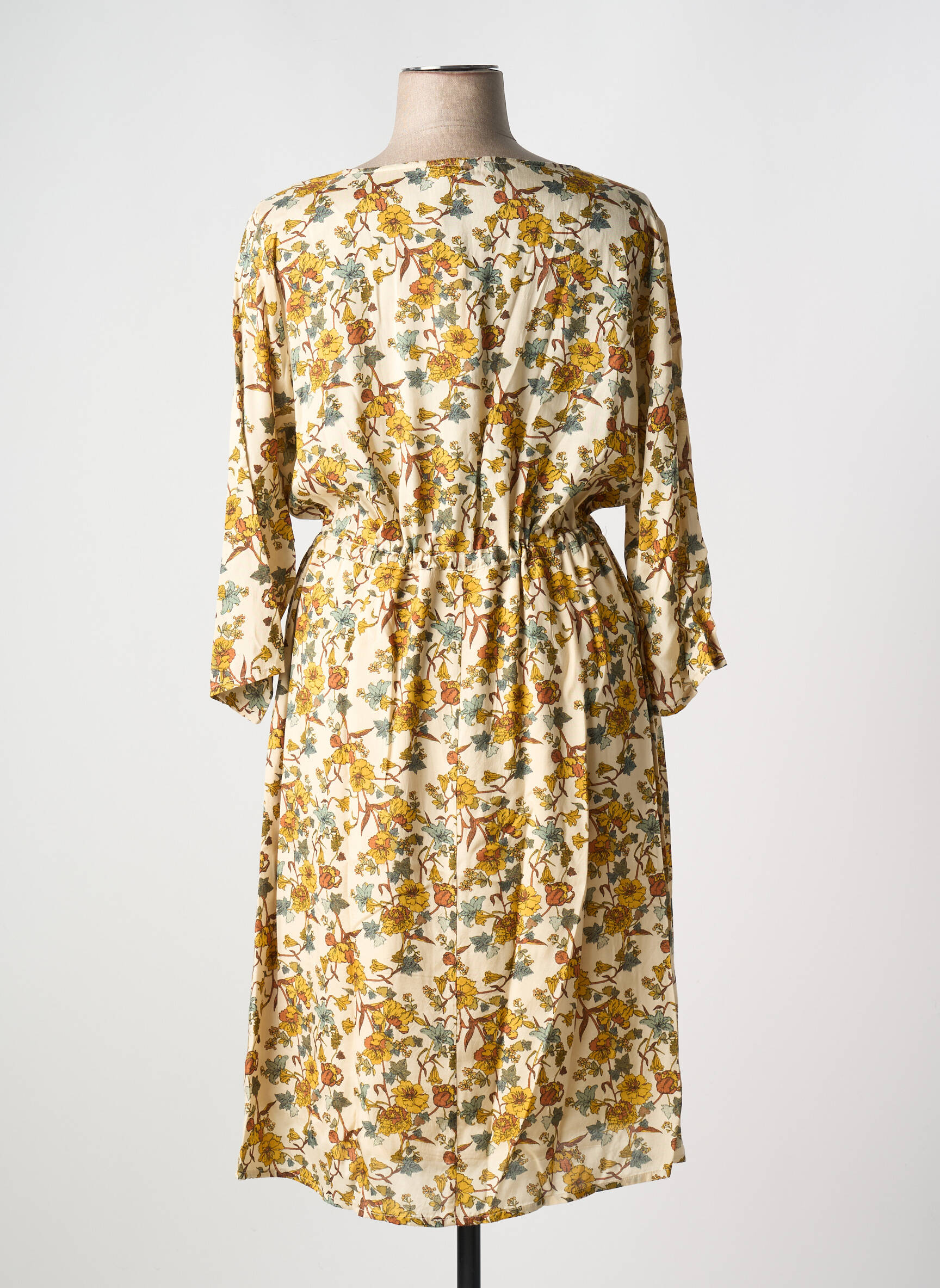 Rochie midi imprimeu floral mâneci 3/4 bej CREAM femeie