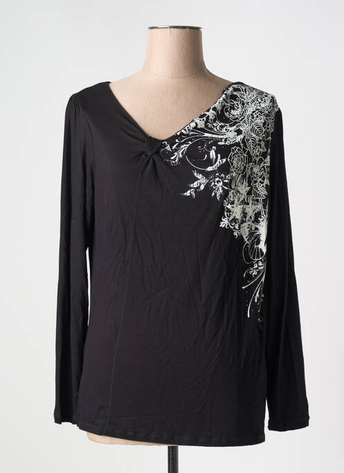 Tricou guler în v mâneci lungi negru MJ DE ATIAN femme