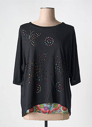 Tricou guler în v mâneci scurte negru DESIGUAL femeie