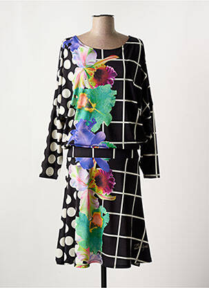Rochie midi imprimeu floral mâneci lungi negru DESIGUAL femeie