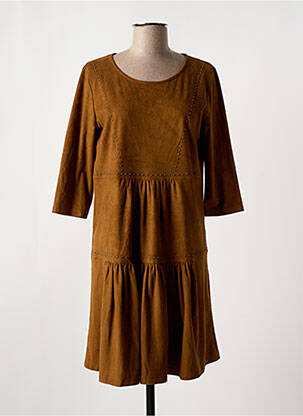 Rochie scurtă mâneci 3/4 mâneci 3/4 maro INDIES femeie