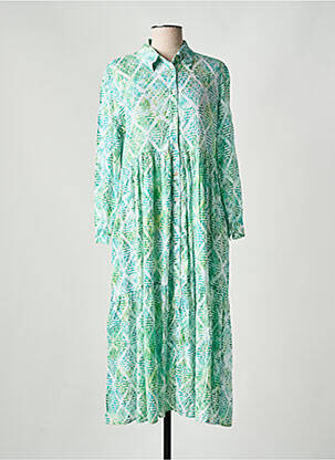 Rochie lungă imprimeu fantezie mâneci 3/4 verde GENESIS femeie