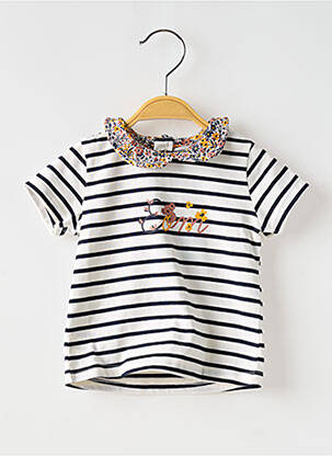 Tricou guler claudine mâneci scurte albastru ELLE EST OU LA MER fată