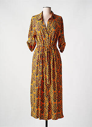 Rochie lungă croială fluidă mâneci 3/4 portocalie JUSTMINE femeie