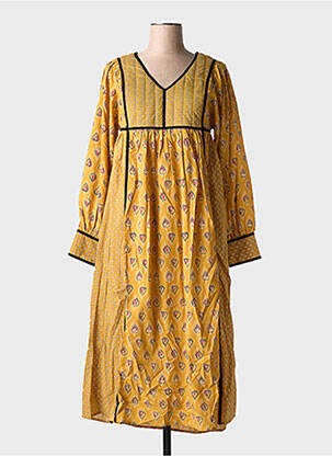 Rochie midi imprimeu fantezie mâneci lungi galben MAMOUCHKA femeie