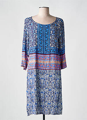 Rochie midi imprimeu fantezie mâneci lungi albastru DIVAS femeie
