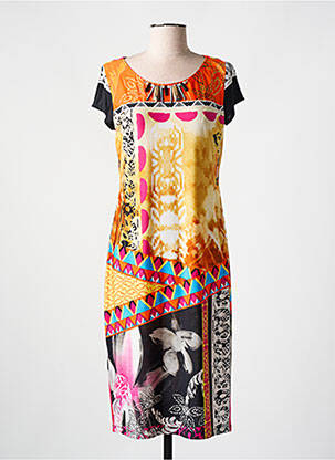 Rochie midi imprimeu fantezie mâneci scurte galben ARONA femeie