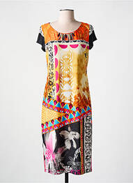 Rochie midi imprimeu fantezie mâneci scurte galben ARONA femeie