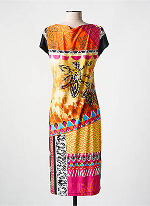 Rochie midi imprimeu fantezie mâneci scurte galben ARONA femeie